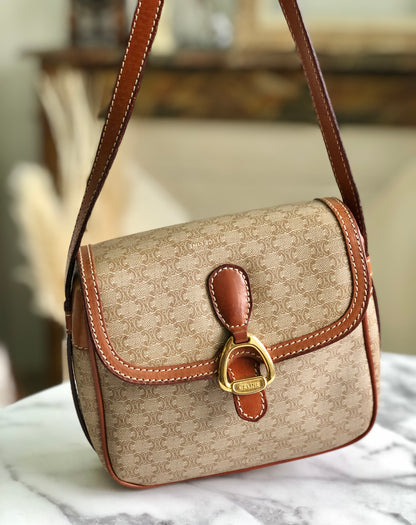 CELINE Macadam Horsebit PVC Leather Pochette Mini Bag Shoulder Bag Beige vintage Old Celine rycwjg