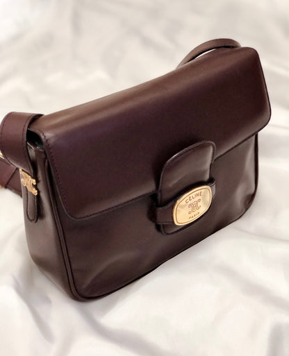 CELINE Blason Plate Side Blason Triomphe Leather Shoulder Bag Bordeaux Old Celine vintage xfmxkn