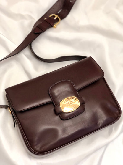 CELINE Blason Plate Side Blason Triomphe Leather Shoulder Bag Bordeaux Old Celine vintage xfmxkn