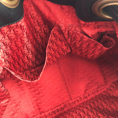 Christian Dior Cannage Lady dior D Charm Drawstring Shoulder bag  Black Vintage Old eh247e