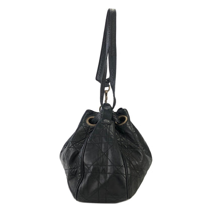 Christian Dior Cannage Lady dior D Charm Drawstring Shoulder bag  Black Vintage Old eh247e