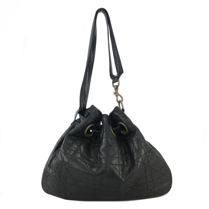 Christian Dior Cannage Lady dior D Charm Drawstring Shoulder bag  Black Vintage Old eh247e