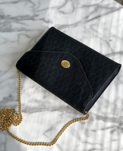 Christian Dior Logo Honeycomb Pattern Jacquard Chain Crossbody Shoulderbag Black Vintage Old dpesed