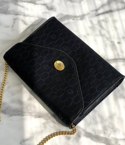 Christian Dior Logo Honeycomb Pattern Jacquard Chain Crossbody Shoulderbag Black Vintage Old dpesed