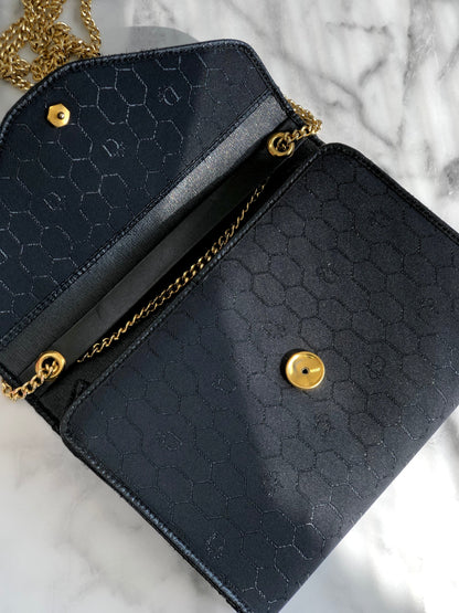 Christian Dior Logo Honeycomb Pattern Jacquard Chain Crossbody Shoulderbag Black Vintage Old dpesed