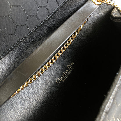 Christian Dior Logo Honeycomb Pattern Jacquard Chain Crossbody Shoulderbag Black Vintage Old dpesed