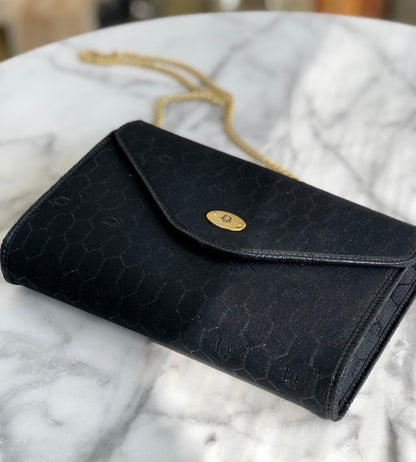 Christian Dior Logo Honeycomb Pattern Jacquard Chain Crossbody Shoulderbag Black Vintage Old dpesed