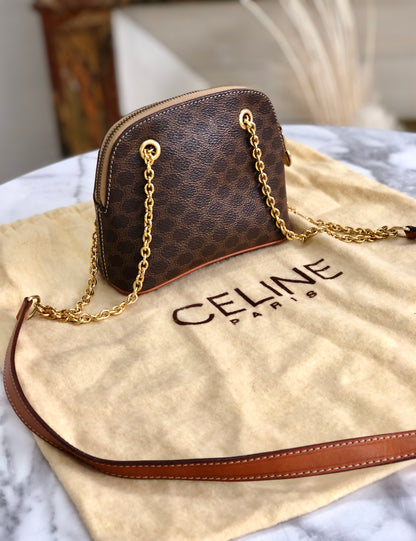 CELINE Macadam Chain Crossbody Mini Shoulderbag Brown Vintage Old Celine sjs8e3