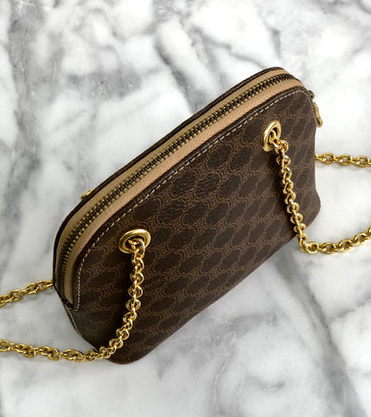 CELINE Macadam Chain Crossbody Mini Shoulderbag Brown Vintage Old Celine sjs8e3