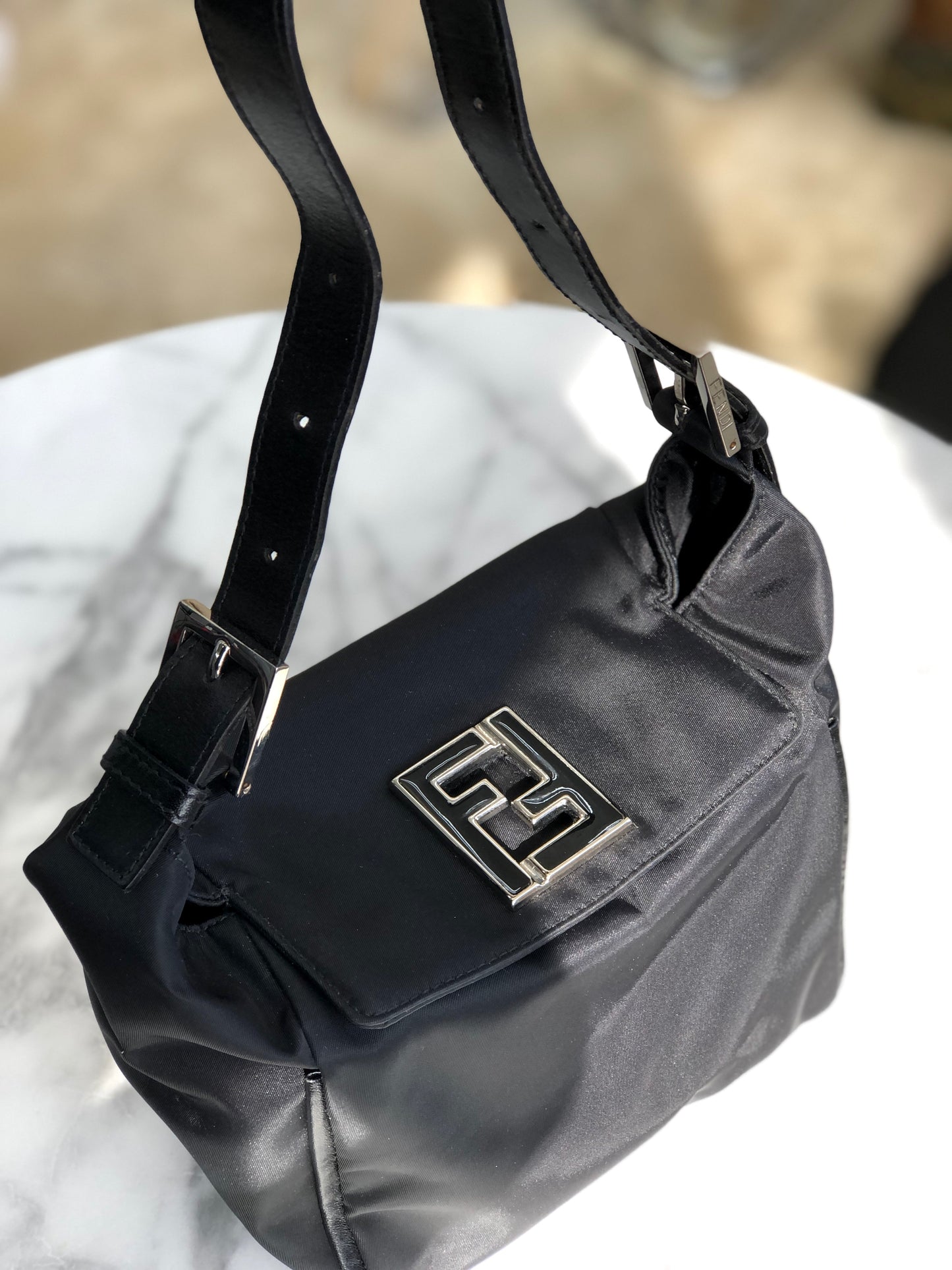 FENDI FF logo Nylon Shoulder bag Black Vintage Old 4jhjh2