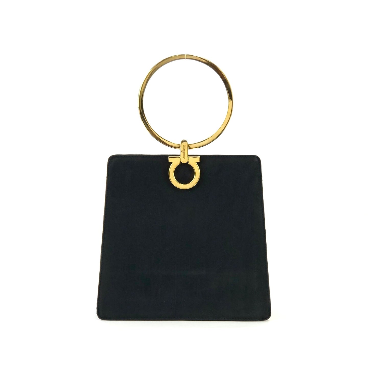Salvatore Ferragamo Gancini Fabric Metal Round handle Handbag black Old Vintage old x53743