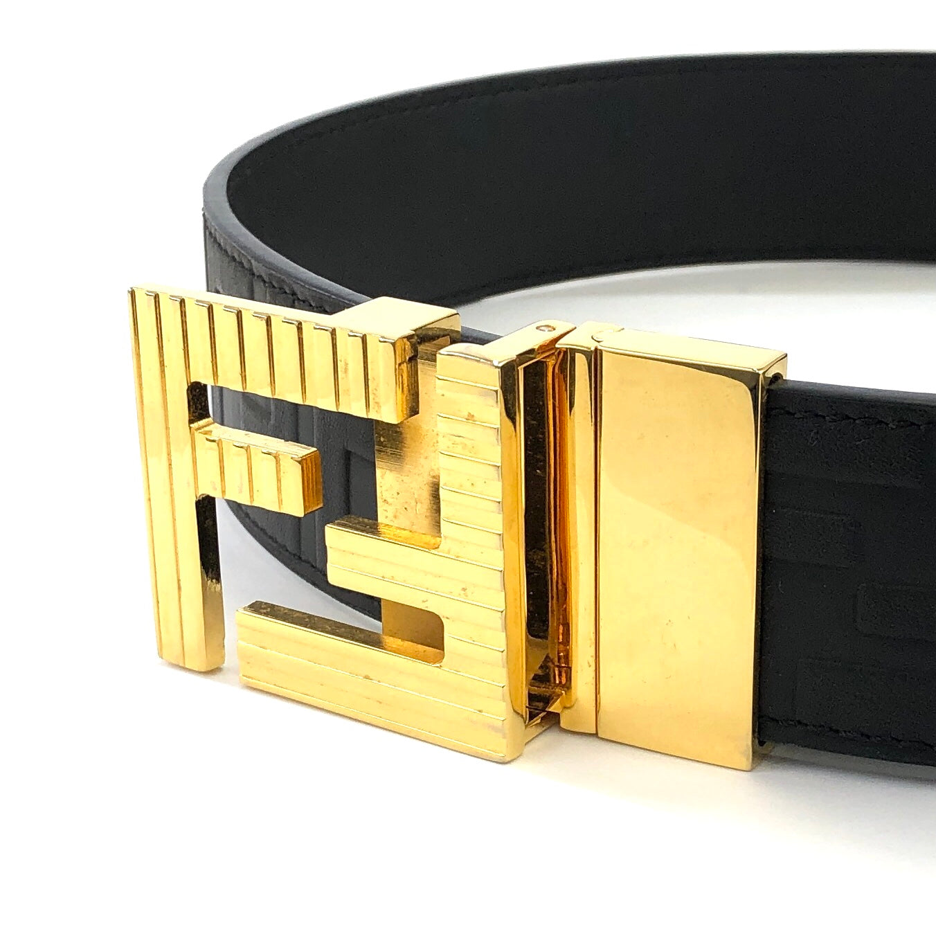 FENDI Logo embossed Belt Black Vintage Old 6fbych