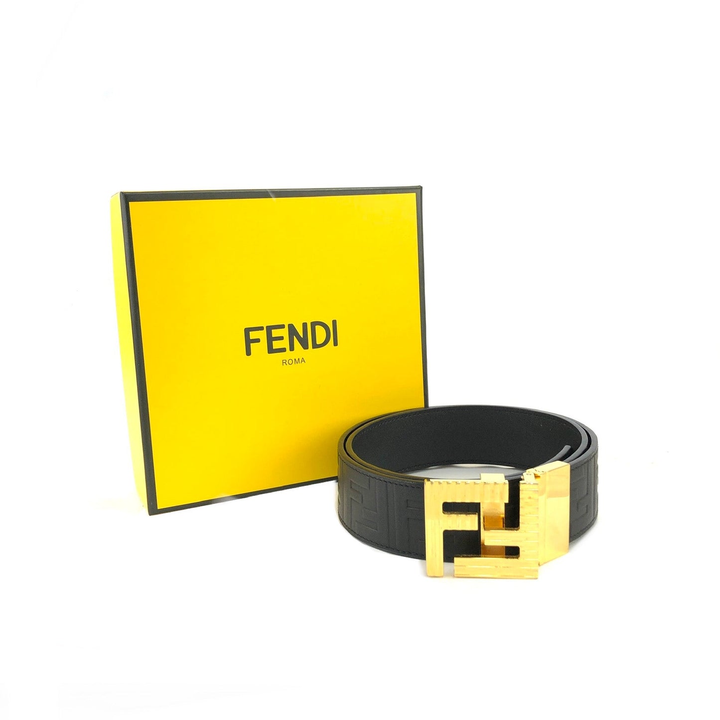 FENDI Logo embossed Belt Black Vintage Old 6fbych
