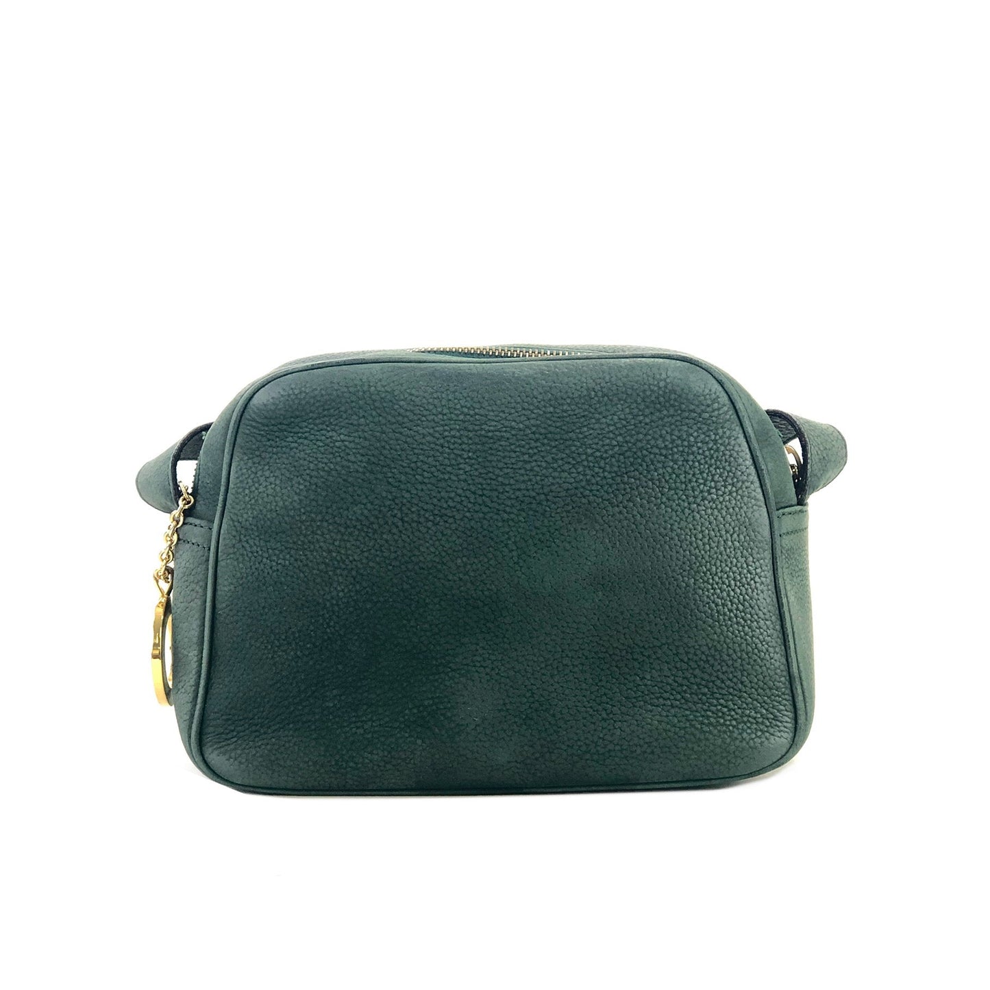 CELINE Logo Circle Charm Embossed Leather Pochette Shoulder Bag Green Vintage Old Celine z4u5af
