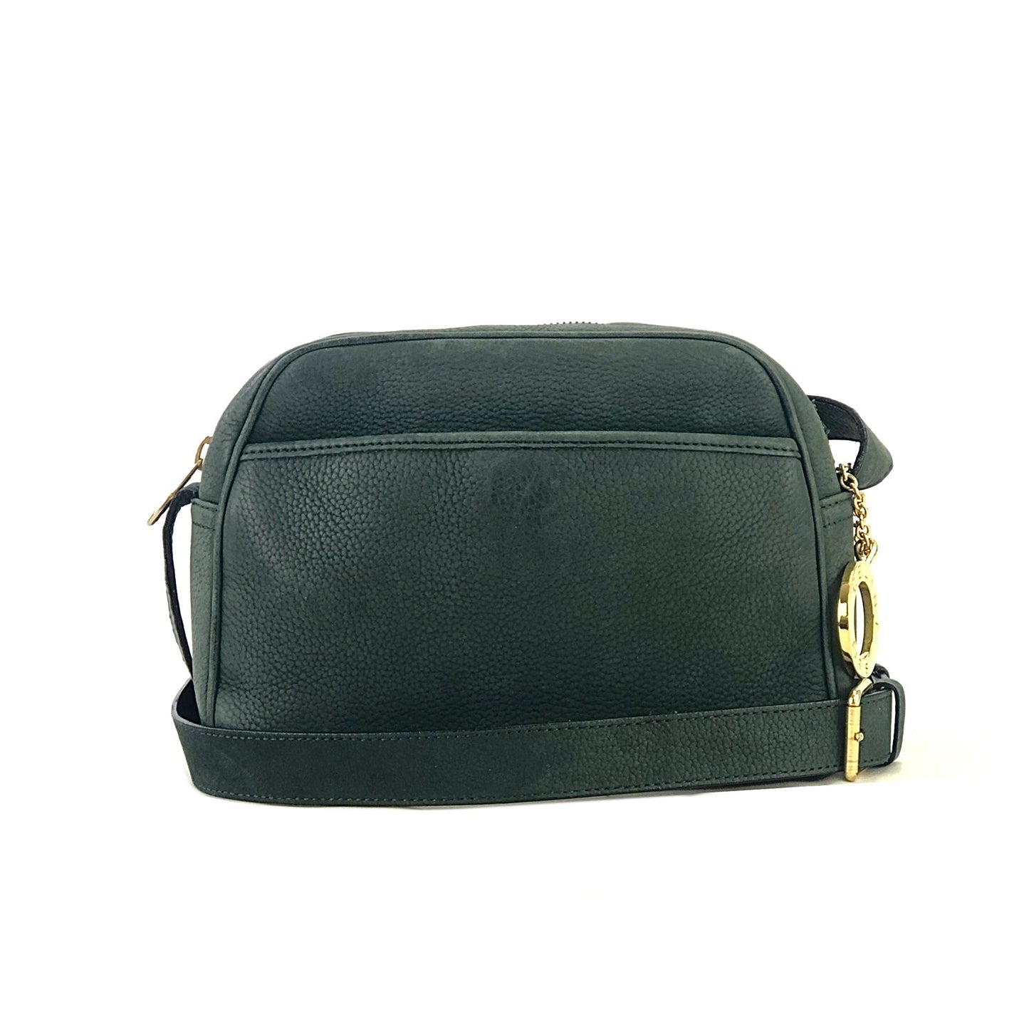 CELINE Logo Circle Charm Embossed Leather Pochette Shoulder Bag Green Vintage Old Celine z4u5af