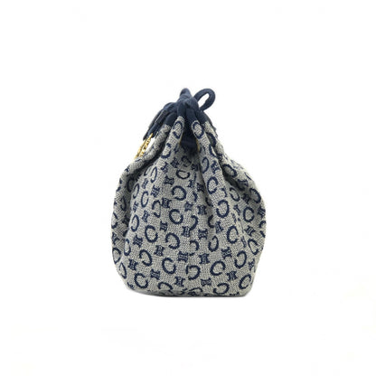 CELINE C Macadam Triomphe Drawstring Pouch Handbag Microbag Navy Vintage Old Celine 62hxns