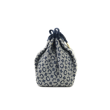 CELINE C Macadam Triomphe Drawstring Pouch Handbag Microbag Navy Vintage Old Celine 62hxns
