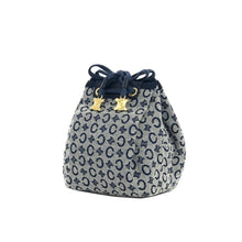 Load image into Gallery viewer, CELINE C Macadam Triomphe Drawstring Pouch Handbag Microbag Navy Vintage Old Celine 62hxns
