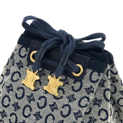 CELINE C Macadam Triomphe Drawstring Pouch Handbag Microbag Navy Vintage Old Celine 62hxns