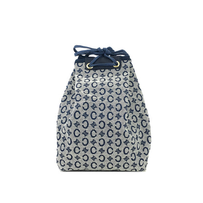 CELINE C Macadam Triomphe Drawstring Pouch Handbag Minibag Navy Vintage Old Celine xmursd