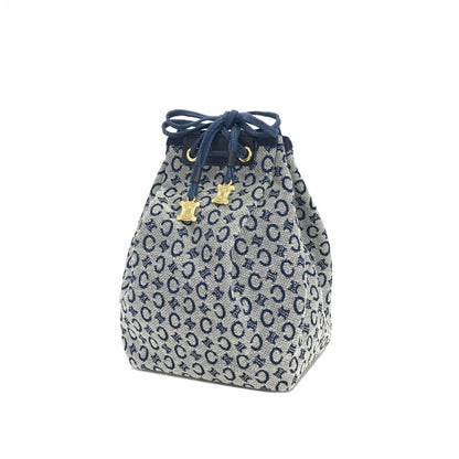 CELINE C Macadam Triomphe Drawstring Pouch Handbag Minibag Navy Vintage Old Celine xmursd