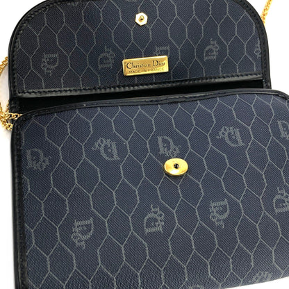 Christian Dior Logo Honeycomb Pattern Chain Crossbody Shoulderbag Navy Vintage Old pza5rt