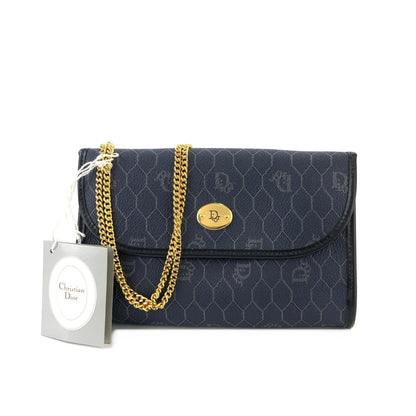Christian Dior Logo Honeycomb Pattern Chain Crossbody Shoulderbag Navy Vintage Old pza5rt
