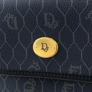 Christian Dior Logo Honeycomb Pattern Chain Crossbody Shoulderbag Navy Vintage Old pza5rt