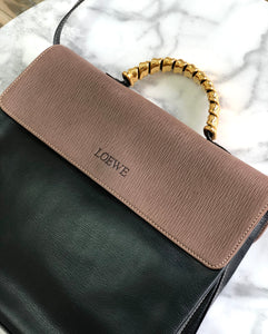 LOEWE Velazquez Logo Suede Leather Metal Handle 2way Shoulder bag Handbag Brown Black Vintage old 4h22hz