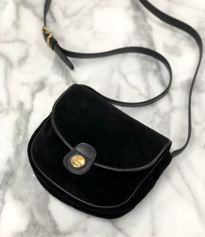 CELINE Blason Triomphe 圖案天鵝絨迷你肩背包黑色舊 Celine 復古 fa7psz