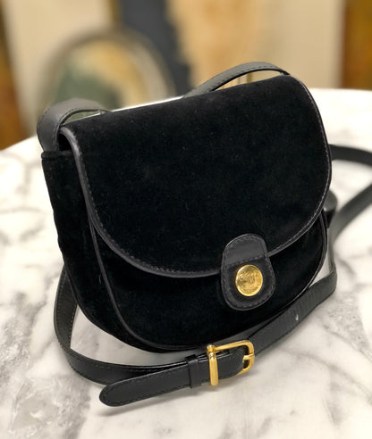 CELINE Blason Triomphe 圖案天鵝絨迷你肩背包黑色舊 Celine 復古 fa7psz