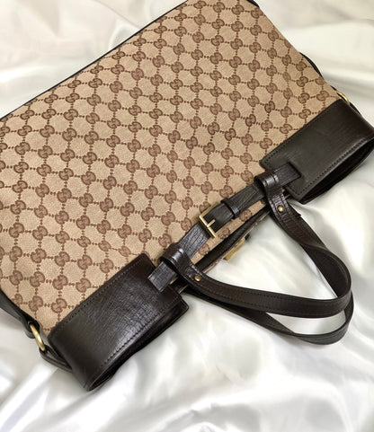 GUCCI front belt GG canvas handbag beige brown vintage old um3y8c