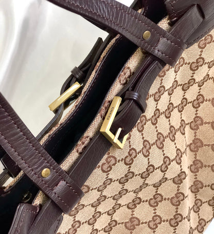 GUCCI front belt GG canvas handbag beige brown vintage old um3y8c