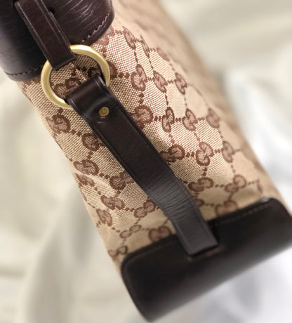 GUCCI front belt GG canvas handbag beige brown vintage old um3y8c
