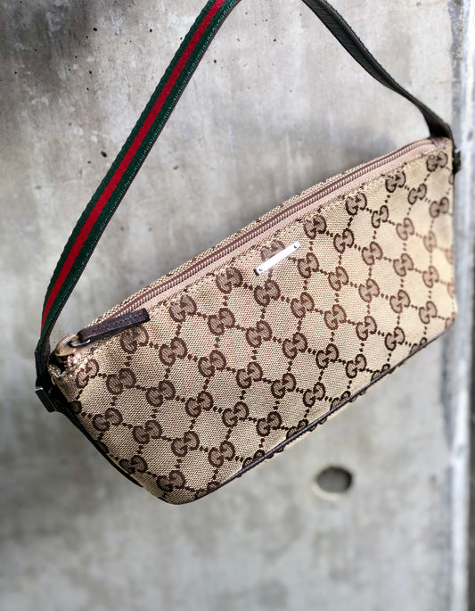 GUCCI Sherry line GG canvas Mini handbag Hobobag Beige Vintage Old Gucci j8bn5k