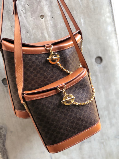 CELINE Macadam Mantel chain Bucket bag Shoulderbag Brown Vintage Old CELINE wnm4fz