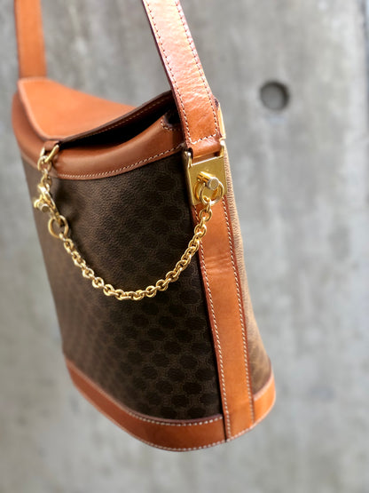 CELINE Macadam Mantel chain Bucket bag Shoulderbag Brown Vintage Old CELINE wnm4fz