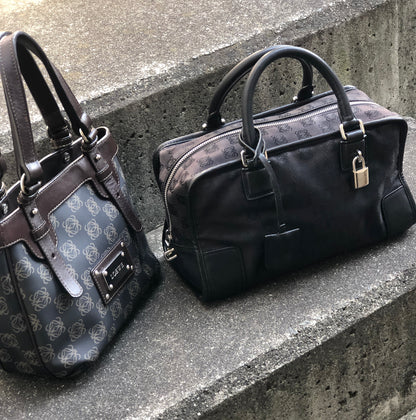 LOEWE Amazona 28 Anagram Pattern Jacquard Bostonbag Handbag Black Vintage dvu3yt