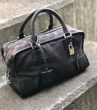 LOEWE Amazona 28 Anagram Pattern Jacquard Bostonbag Handbag Black Vintage dvu3yt