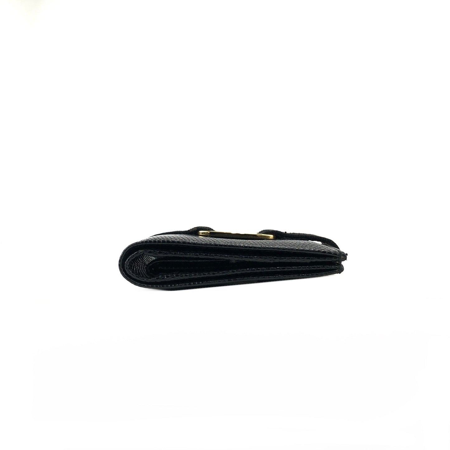 Salvatore Ferragamo Vala ribbon Lizard Compact Wallet Black Vintage Old pkww8m
