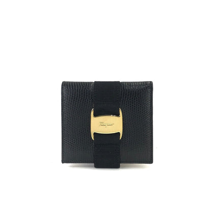 Salvatore Ferragamo Vala 緞帶蜥蜴皮小皮夾 黑色 復古 舊款 pkww8m