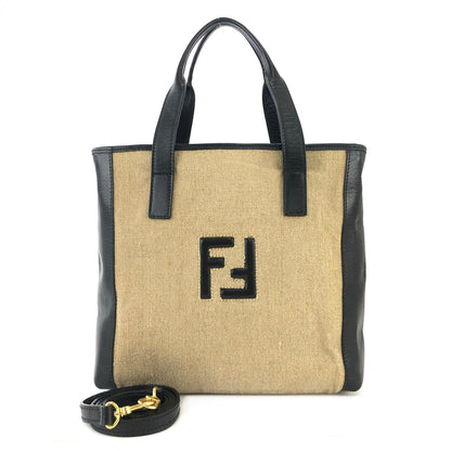 FENDI Logo Canvas Tote bag Shoulder bag Beige Old Vintage daa3k5