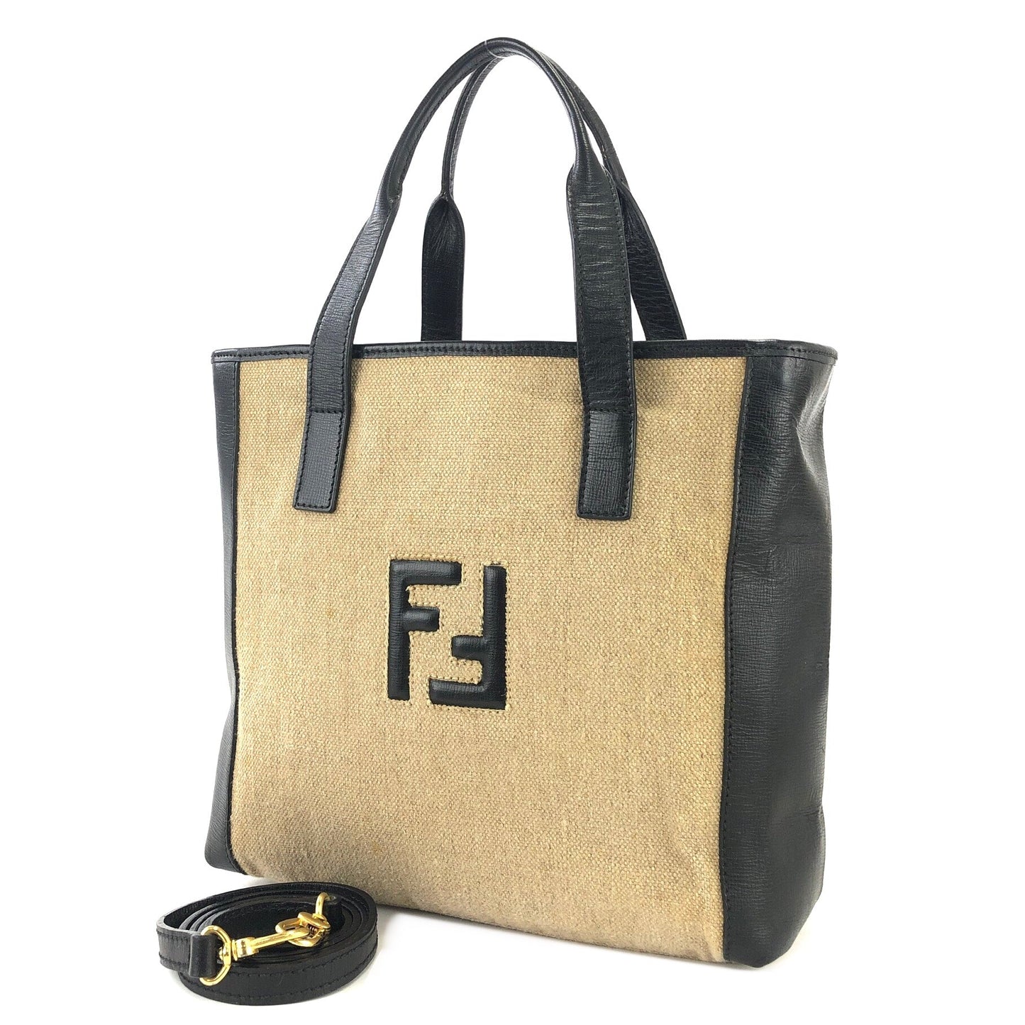 FENDI Logo Canvas Tote bag Shoulder bag Beige Old Vintage daa3k5