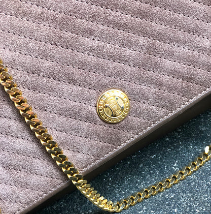 CELINE Blason 斜紋縫線絨面革鏈條斜挎迷你肩包棕色舊款 CELINE Vintage dajnrn