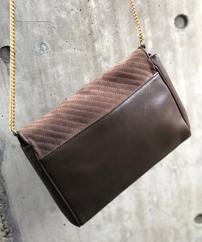 CELINE Blason 斜紋縫線絨面革鏈條斜挎迷你肩包棕色舊款 CELINE Vintage dajnrn