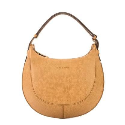 LOEWE Logo Embossed leather Round Handbag Camel Vintage Old wgpub3