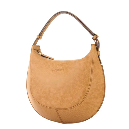 LOEWE Logo Embossed leather Round Handbag Camel Vintage Old wgpub3