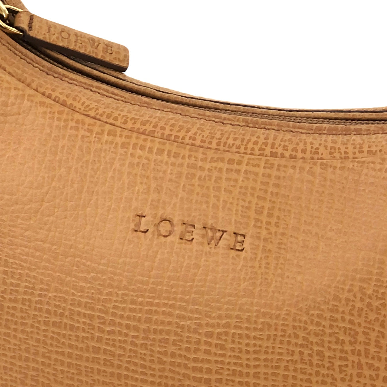 LOEWE Logo Embossed leather Round Handbag Camel Vintage Old wgpub3