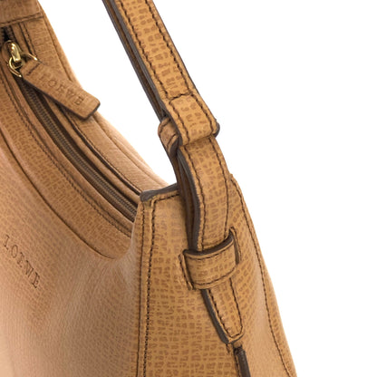 LOEWE Logo Embossed leather Round Handbag Camel Vintage Old wgpub3