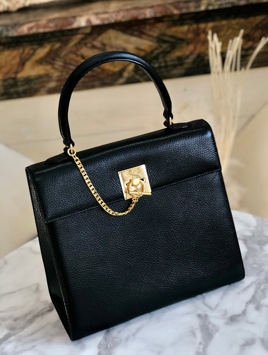 CELINE Mantel Chain Gancini Handbag Black Vintage Old Celine vtz7d4